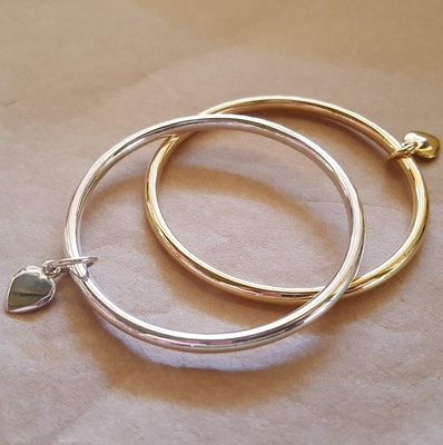 Bangle - BABY & GIRL HEART - Sterling Silver or 9ct Gold