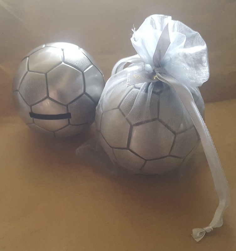 Money box soccer ball, engraved with names or dates for children's gifts