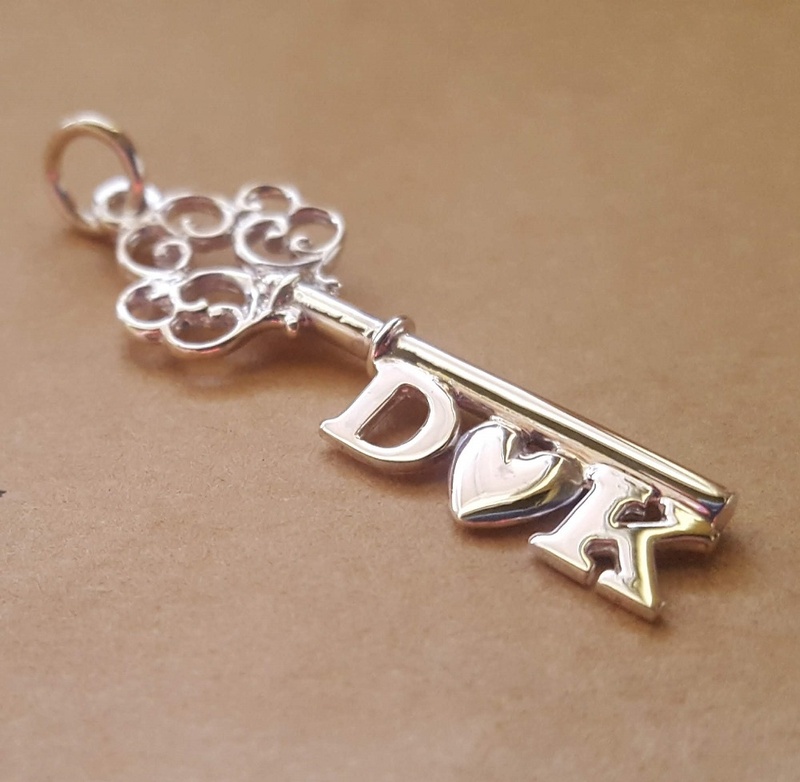 Key Pendants with initials or letters in silver or solid gold 21st or