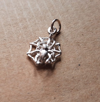 Charm - MOVING SPIDER ON WEB  - Sterling Silver or 9ct Gold