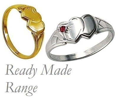 Signet Ring - READY-MADE DOUBLE HEART - Sterling Silver or 9ct Gold