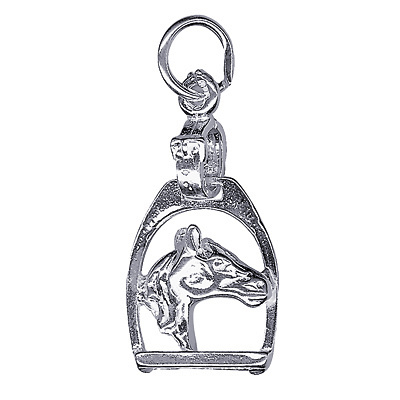 Charm - HORSE HEAD IN STIRRUP - Sterling Silver or 9ct Gold