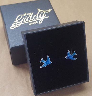 Stud Earrings - BLUE BIRDS - Sterling Silver