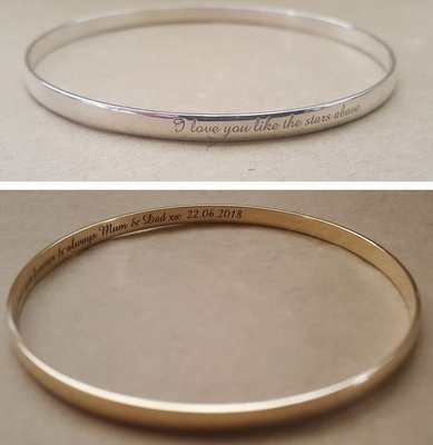 Laser Engraved Bangle - CLASSIC - Sterling Silver or 9ct Gold