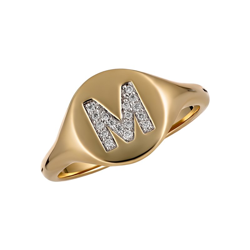 diamond gold signet ring initial